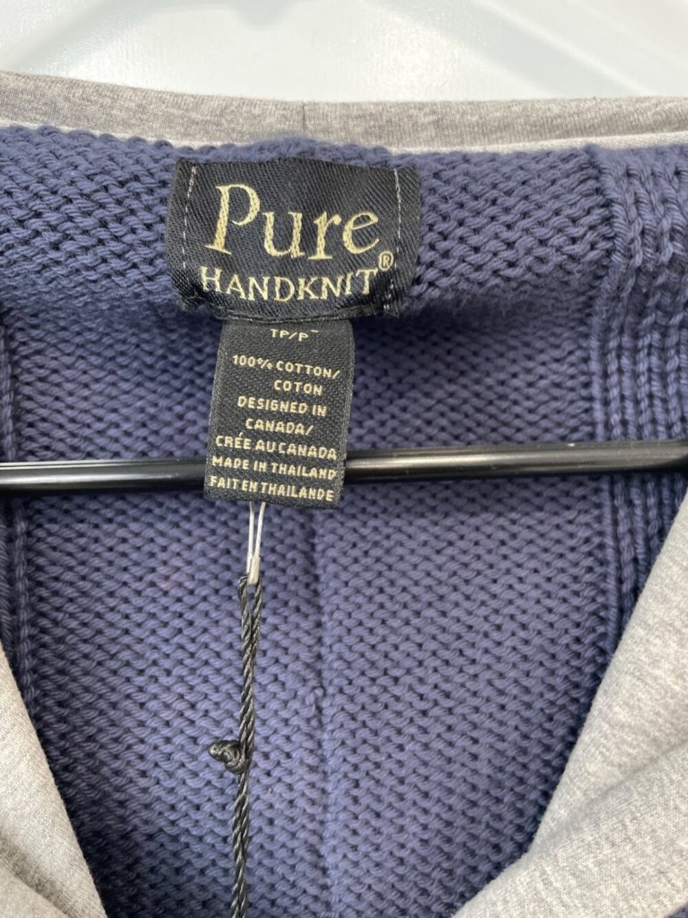Pure Handknit Hooded Cardigan Jacket Petite Textured Knit Long Sleeve Navy NEW - Picture 3 of 7